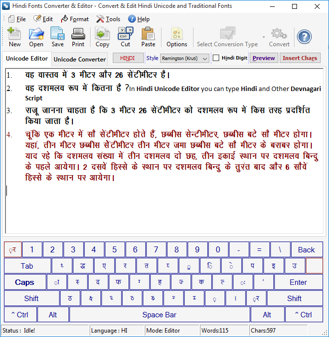 Hindi Fonts Converter and Editor