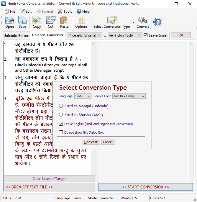 Hindi Fonts Converter and Editor