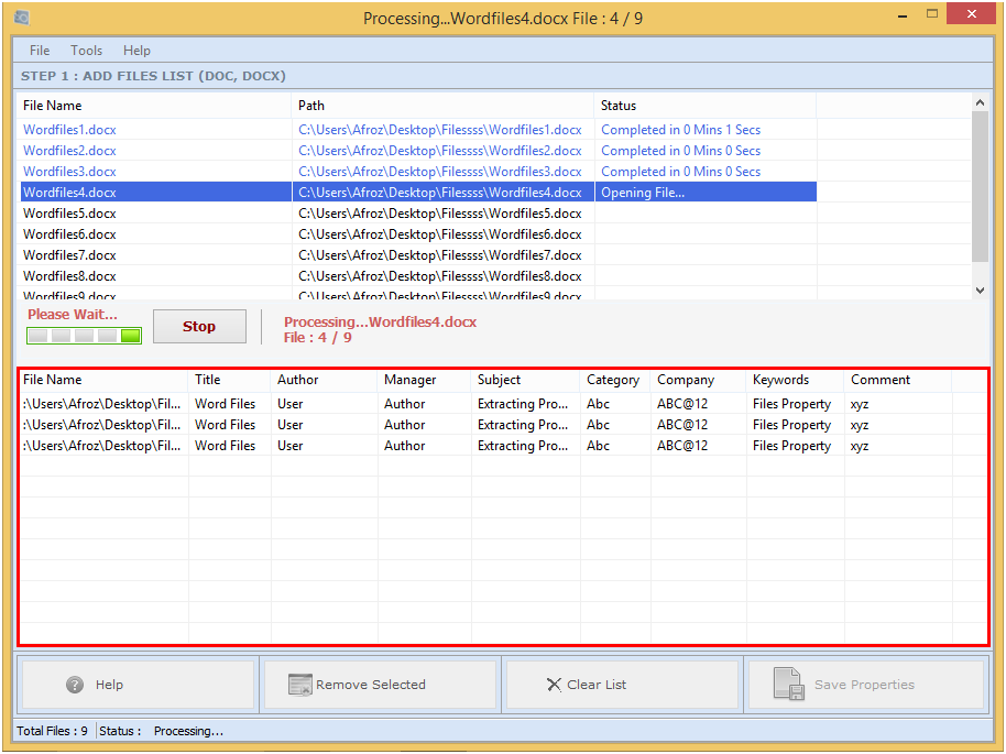 Word File Properties Extractor