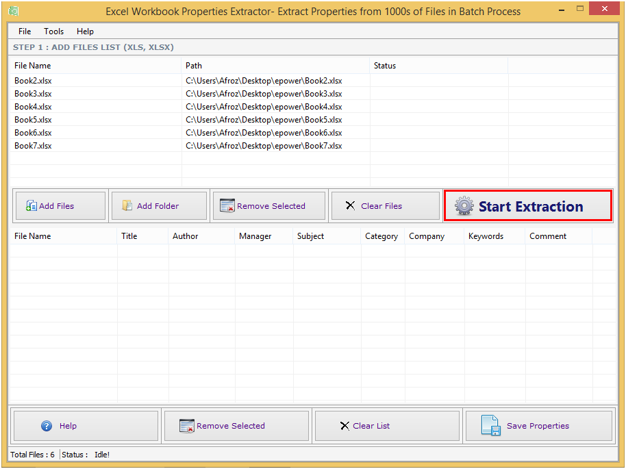 Excel Workbook Properties Extractor screenshot