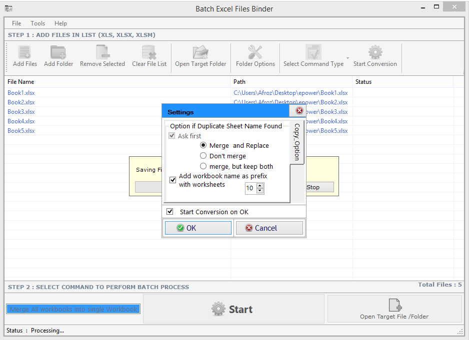 Batch Excel Files Binder