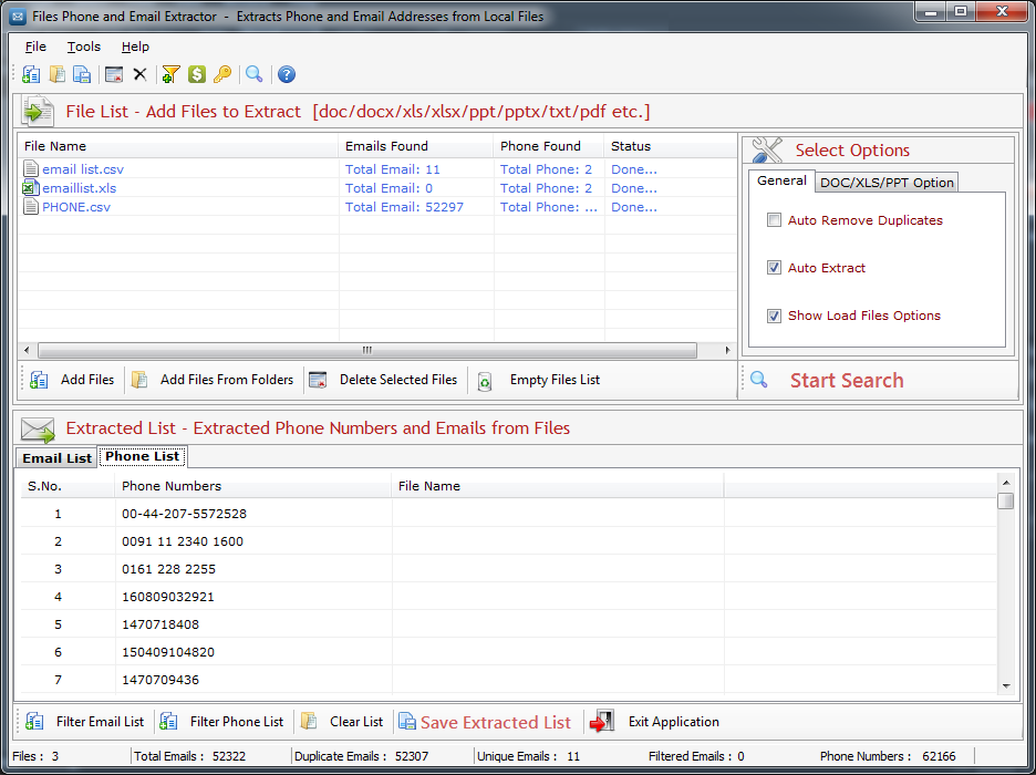 Files Phone and Email Extractor