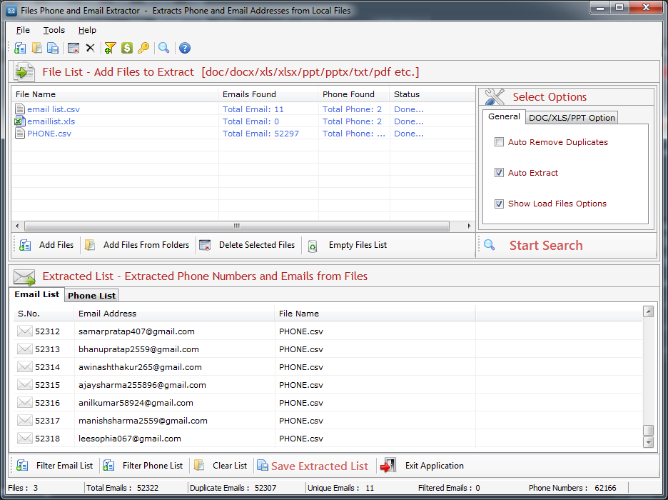 Files Phone and Email Extractor