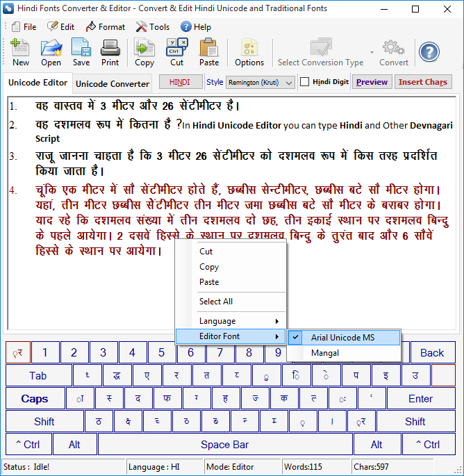 Hindi Fonts Converter and Editor