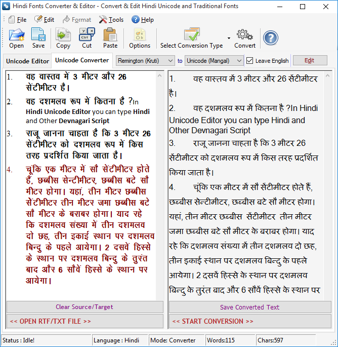 Hindi Fonts Converter and Editor